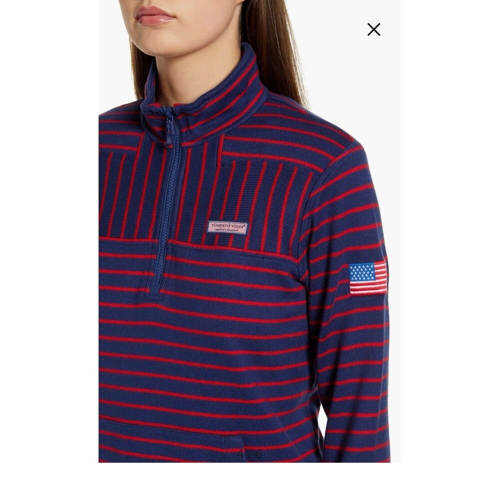 Vineyard Vines Women’s USA Strip 1/4 Zip Pullover Sweatshirt Red And Navy Size L - Picture 9 of 11